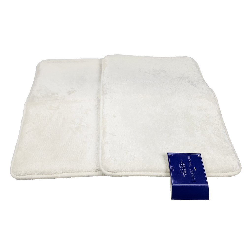 2-Pk 17x24 Royal Velvet Signature Memory Foam Bath Rugs Set White Non-Skid Mats